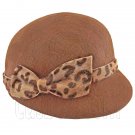 Wool Felt Lady Women Jockey Cap with Cheetah Bowler Hat BROWN #51624