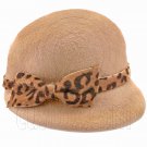 Wool Felt Lady Women Jockey Cap with Cheetah Bowler Hat LIGHT BROWN #51625