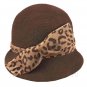 Wool Felt Lady Women Cloche with Cheetah Bowler Hat Thick Brim DARK BROWN #51627