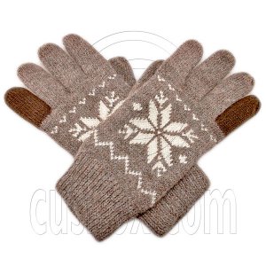Men's Full Finger Wooly Cuff Gloves w/ Fluffy Lining (MEDIUM BROWN SNOWFLAKE) #51654