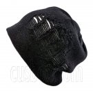 Warm Double Layer Wooly Slouchy Beanie Hat w/ Striped Pattern (BLACK white)# 51671