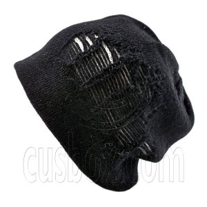 Warm Double Layer Wooly Slouchy Beanie Hat w/ Striped Pattern (BLACK white)# 51671