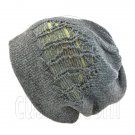 Warm Double Layer Wooly Slouchy Beanie Hat w/ Striped Pattern (DARK GRAY green)# 51673