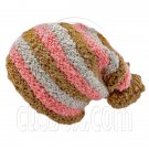 Unisex Striped Soft Slouchy Beanie Hat Christmas Party Crown (BROWN pink gray)# 51690