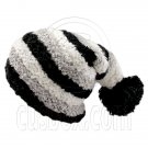 Unisex Striped Soft Slouchy Beanie Hat Christmas Party Crown (BLACK gray white)# 51694