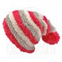 Unisex Striped Soft Slouchy Beanie Hat Christmas Party Crown (PINK gray white)# 51695
