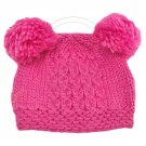 Warm Plain Wooly Beanie w/ Two Small Top Lovely Poms (HOT PINK) #51732