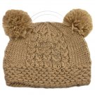 Warm Plain Wooly Beanie w/ Two Small Top Lovely Poms (BROWN) #51735