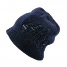 Warm Double Layer Wooly Slouchy Beanie Hat w/ Striped Pattern (DARK BLUE gray)# 51799