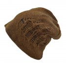 Warm Double Layer Wooly Slouchy Beanie Hat w/ Striped Pattern (DARK BROWN gray)# 51800
