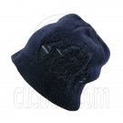 Warm Double Layer Wooly Slouchy Beanie Hat w/ Striped Pattern (DARK BLUE gray) #51799