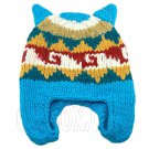 Warm Lovely Ears Earflaps Wooly Beanie Hat w/ Jacquard Pattern (SKY BLUE) #51824