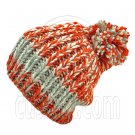 Warm Thick Top Pom Slouchy Wooly Beanie Hat w/ Jacquard Pattern (ORANGE) #51827