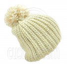 Warm Thick Top Pom Slouchy Wooly Beanie Hat w/ Plain Color (BEIGE) #51831