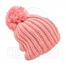 Warm Thick Top Pom Slouchy Wooly Beanie Hat w/ Plain Color (PINK) #51834