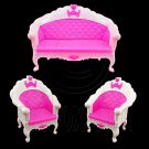 Set 3 Pink Sofa Arm Chair New 1:6 Barbie Blythe Doll's House Dollhouse Furniture #12637