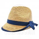 Ladies' Natural Raffia Straw Hat w/ Blue Band Bow #51856