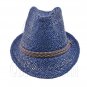 Mens' Two Woven Pattern Fedora Straw Hat w/ Brown Band (Dark Blue) #51857