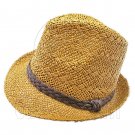 Mens' Two Woven Pattern Fedora Straw Hat w/ Brown Band (Dark Khaki) #51858