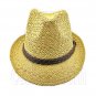 Mens' Two Woven Pattern Fedora Straw Hat w/ Brown Band (Khaki) #51859