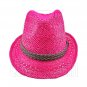 Mens' Two Woven Pattern Fedora Straw Hat w/ Brown Band (Hot Pink) #51861