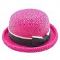 Unisex's Woven Straw Dome Shaped Hat w/ Ribbon Headband (HOT PINK) #51898