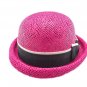 Unisex's Woven Straw Dome Shaped Hat w/ Ribbon Headband (HOT PINK) #51898