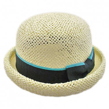 Unisex's Woven Straw Dome Shaped Hat w/ Ribbon Headband (BEIGE) #51897