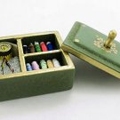 Wooden Green Sewing Box w Tool Kits Dollhouse Miniature #10278