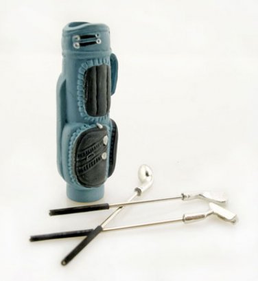 Blue Golf Clubs Steel Iron Bag Set Dollhouse Miniature #10287