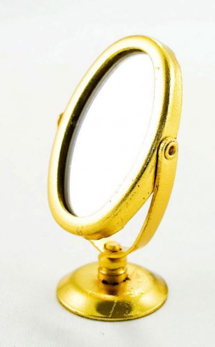 Golden Makeup Cosmetic Oval Mirror Dollhouse Miniature #10293