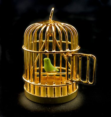 Gold Wire Birdcage Bird Cage w Bird Dollhouse Miniature #10435