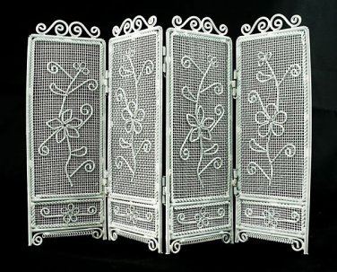 White Wire Folding Screen Divider Dollhouse Furniture #10439