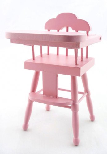 Pink Wood Baby Nursery High Chair Dollhouse Furniture #10444