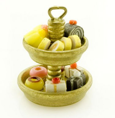 2-Tier Tower Dessert Tea Cake Tray Dollhouse Miniature #10629