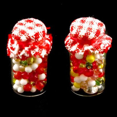 Set 2 Red Sweet Candy Glass Bottle Dollhouse Miniature #10638