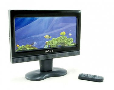 LCD Slim TV Plasma 16:9 w Remote Dollhouse Miniature #10852
