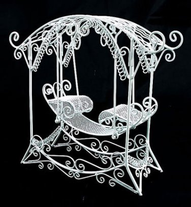White Wire Rocking Bench Hang Chair Dollhouse Furniture #10855