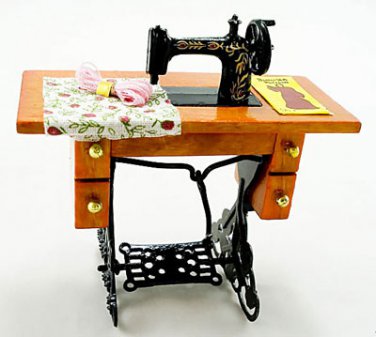 Vintage Black Sewing Machine Table Dollhouse Miniature #10868