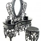 Black Wire Mirror Vanity Chair Set Dollhouse Furniture #11112
