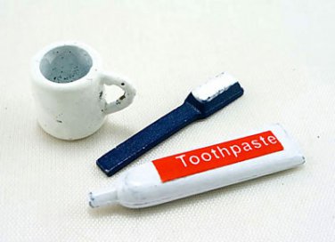 Bathroom Tooth Brush/Paste Kit Dollhouse Miniature Set #11133