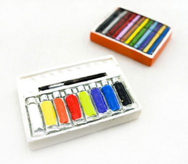 Box Set of 2 Color Paint Brush Art Dollhouse Miniature #11165