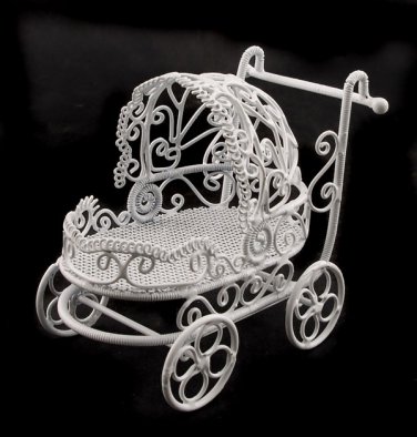 White Wire Nursery Baby Strollers Dollhouse Miniature #11170