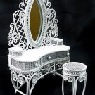 White Wire Makeup Desk Chair Dollhouse Furniture Set #11179