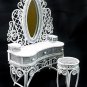 White Wire Makeup Desk Chair Dollhouse Furniture Set #11179