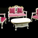 Set Victorian White Wood Sofa Table Dollhouse Furniture #11202