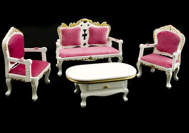 Set Victorian White Wood Sofa Table Dollhouse Furniture #11202