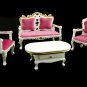 Set Victorian White Wood Sofa Table Dollhouse Furniture #11202