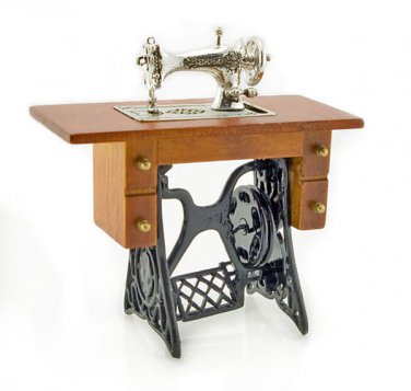 Antique Silver Sewing Machine Table Dollhouse Miniature #11319