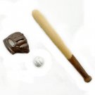 Set Baseball Gloves Ball Bats Gear Dollhouse Miniature #11376